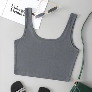 Dark Gray Solid Cropped Tank Top